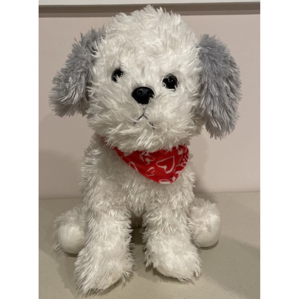 Kellytoy 2018 Plush Stuffed Dog Animal Valentines Red Heart Bandana Shaggy White